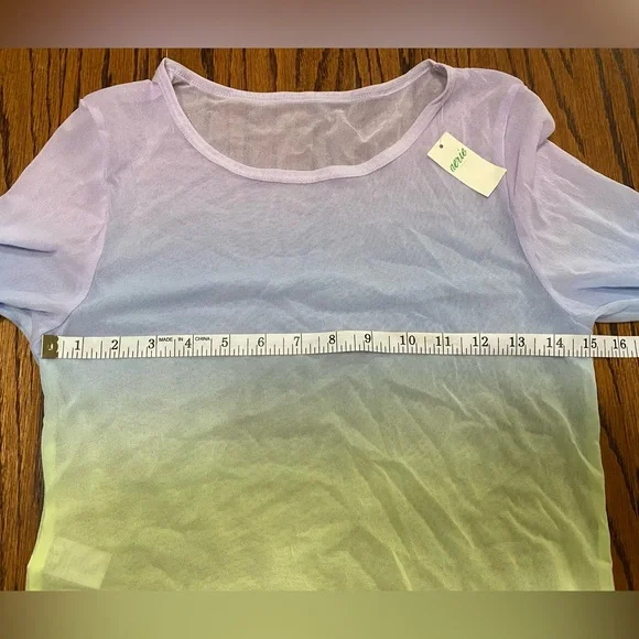Aerie Mesh Long Sleeved Crop Top Purple Blue Yellow Ombré Womens Large NWT - Picture 2 of 7